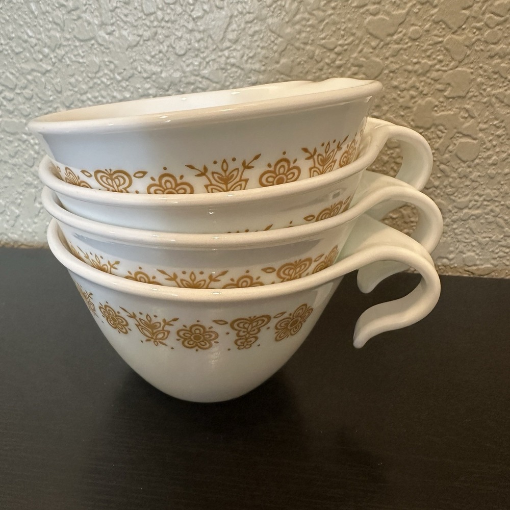 Vintage Corelle Livingware By Corning Butterfly Gold Cup Hooked Handle Set Of 4